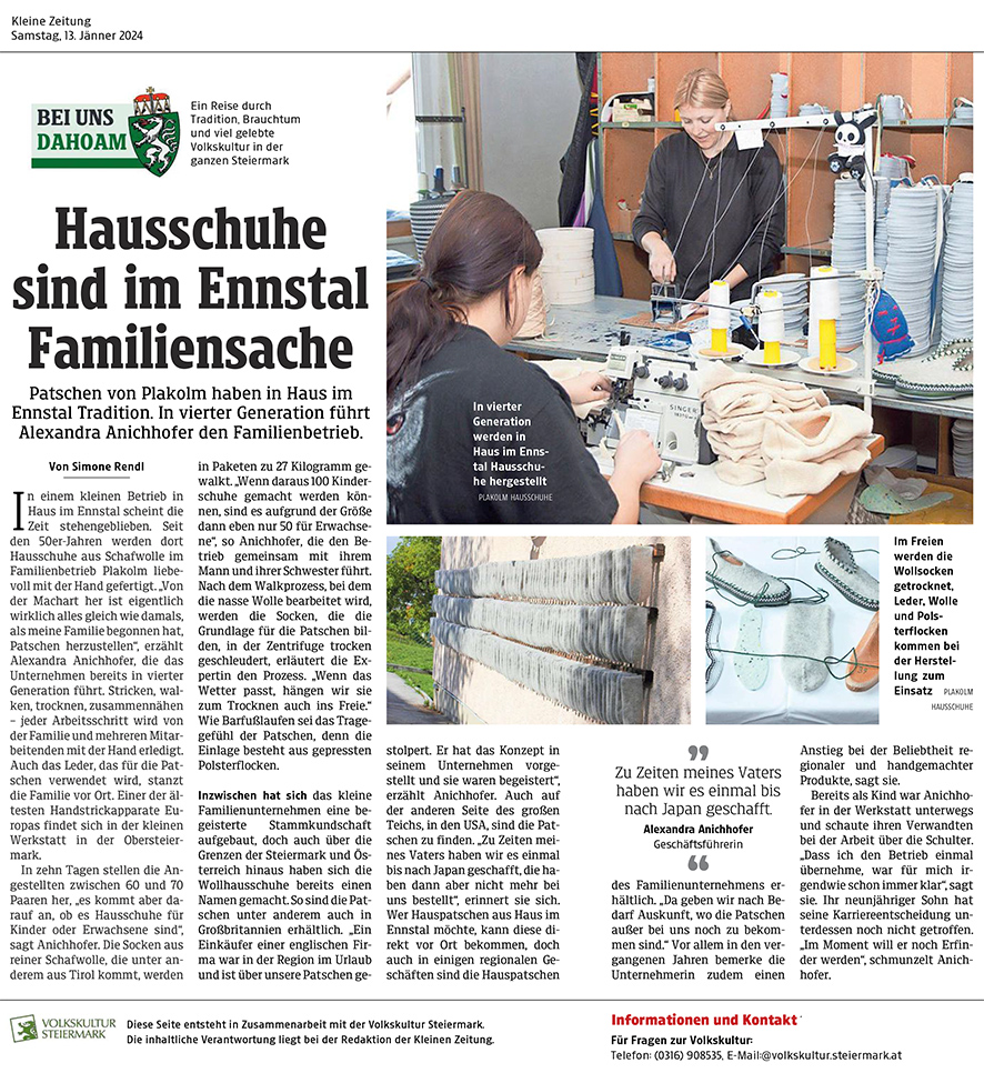 Kleine-Zeitung-Beitrag zu Hüttenpatschen aus dem Ennstal