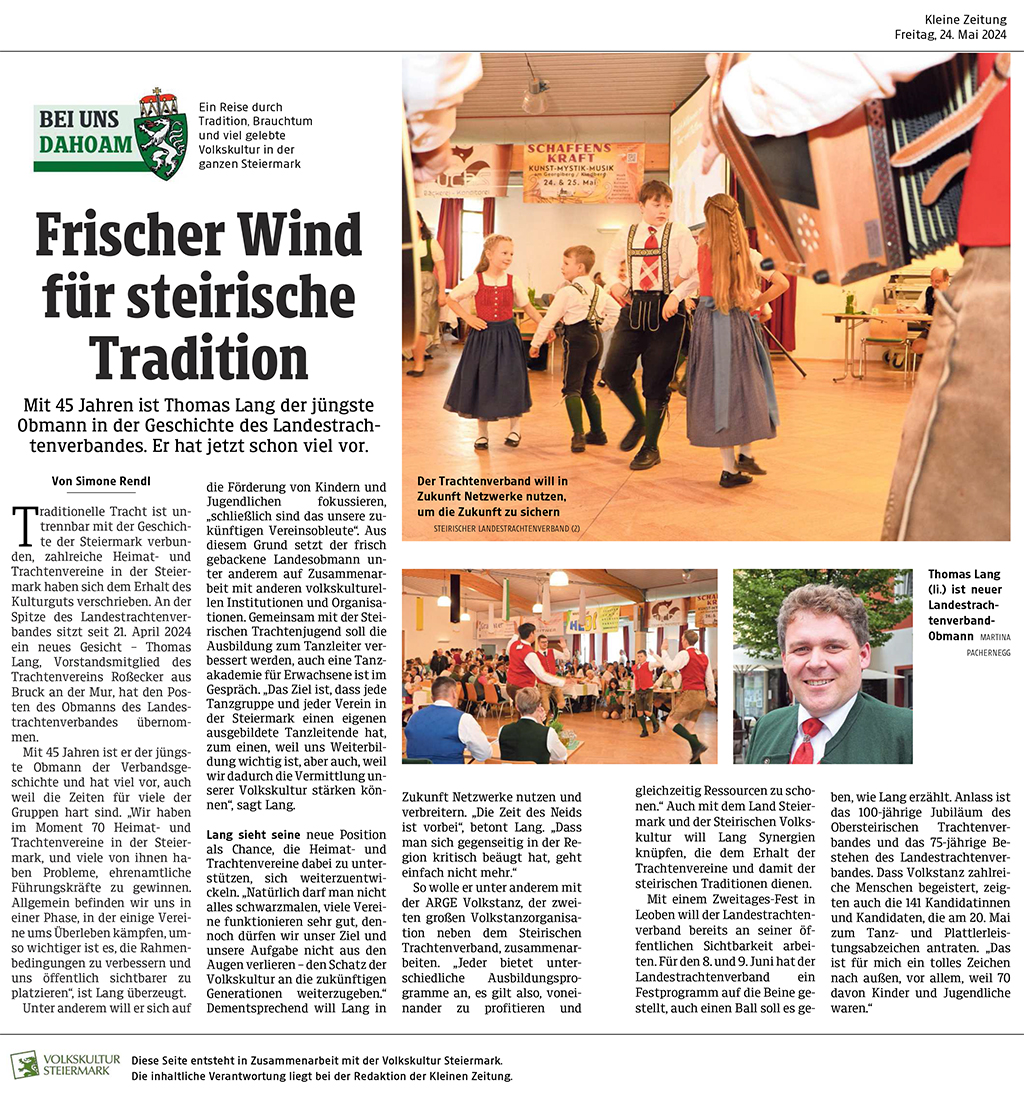Zeitungsbeitrag "Frischer Wind für steirische Tradition"