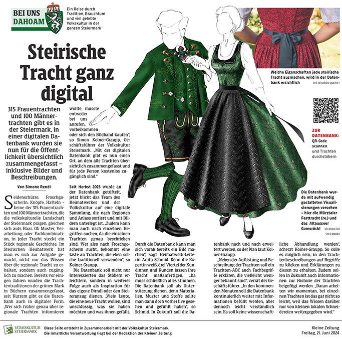 Zeitungsbeitrag "Steirische Tracht ganz digital"